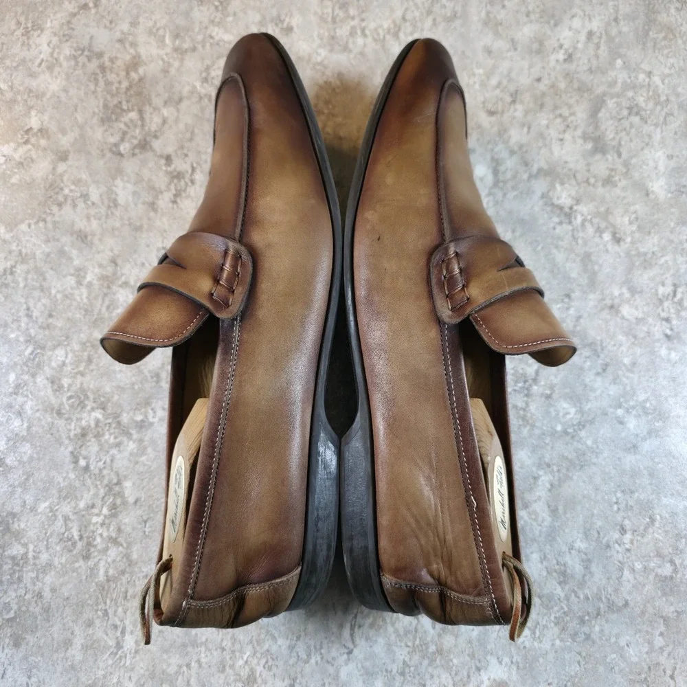 Magnanni Ramiro II Penny Loafer Shoes 18041 Brown Rustic Tan Leather Mens 13 M